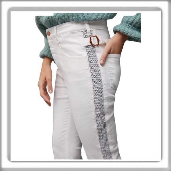 Pilcro Ultra High-Rise Side-Striped Slim Ankle Jeans White Black Raw Hem Size 26 - Picture 1 of 13